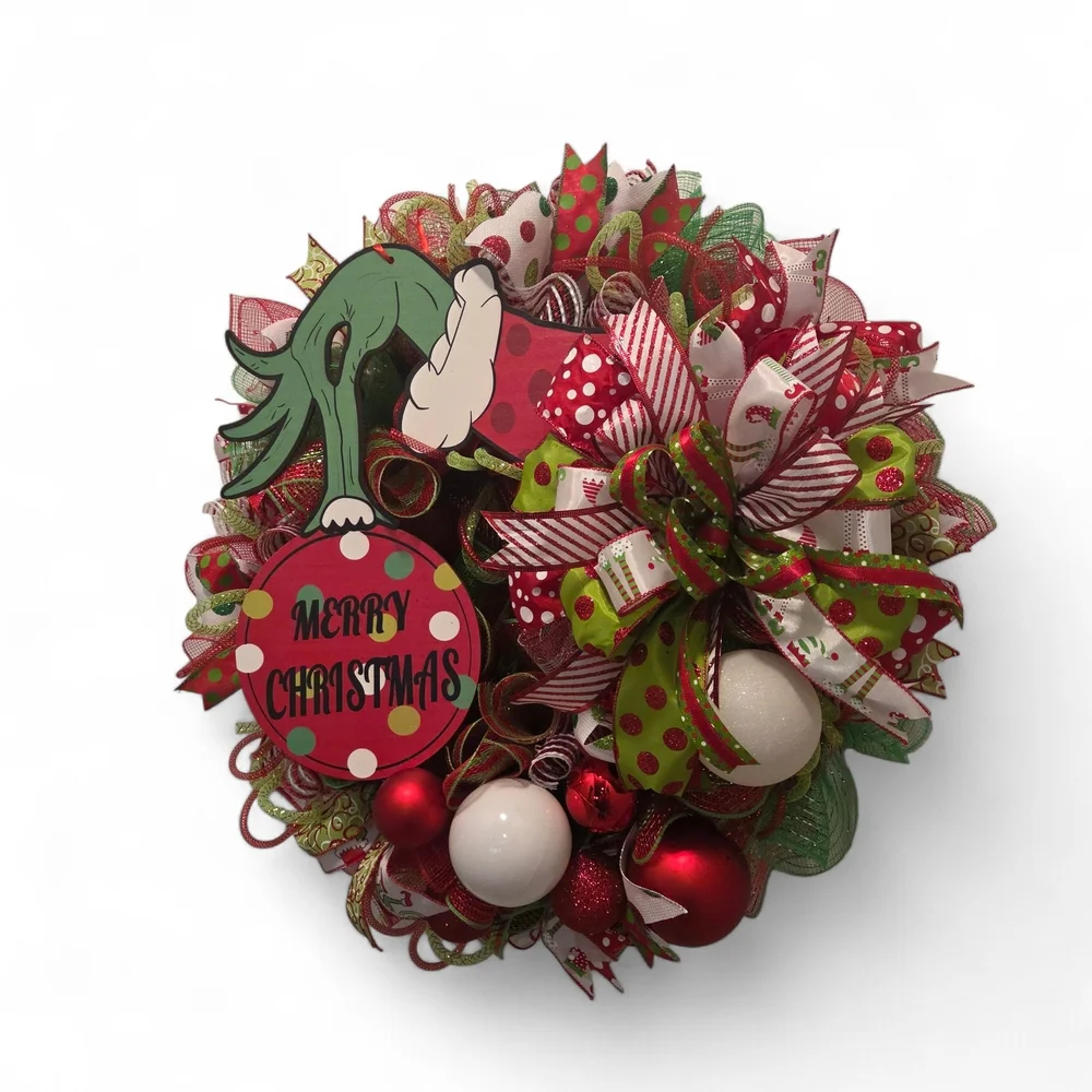 Grinch themed Christmas Wreath festive Holiday Wreath